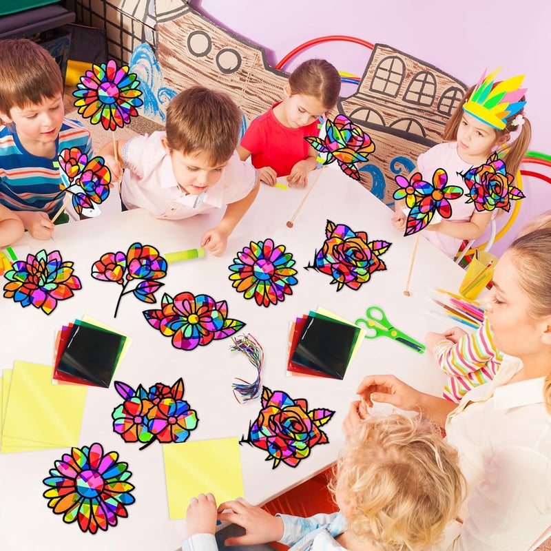 EggSun 36 Sets Flower Suncatchers Craft Kit for Kids Ornaments Stained Glass Window Arts and Crafts Kit for Classroom Holiday Birthday Projects Home Party Favors Decorations Ages 4 8 12 - Image 5